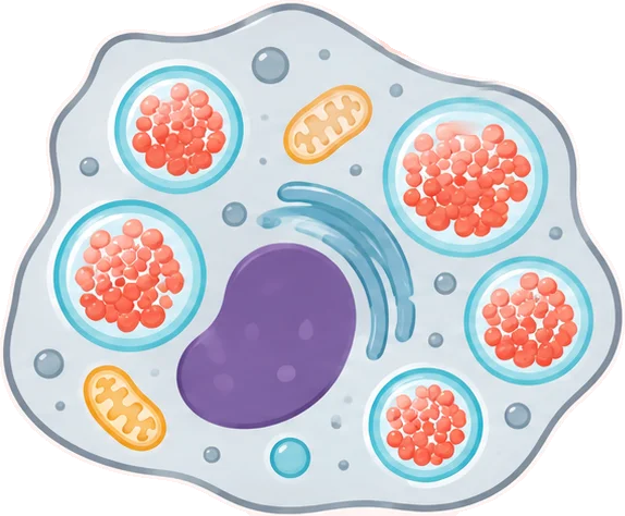 Cell affected by ASMD with sphingomyelin built up in lysosomes