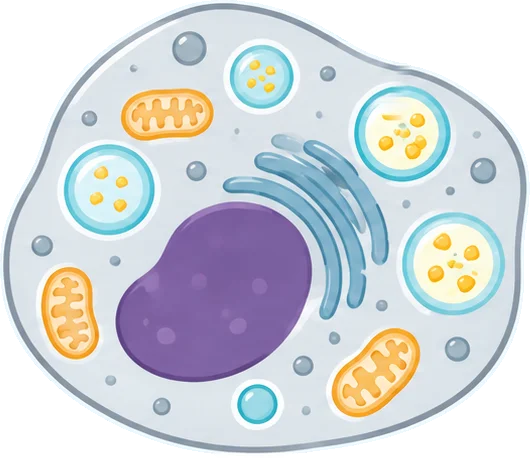 Healthy cell with lysosomes breaking down sphingomyelin